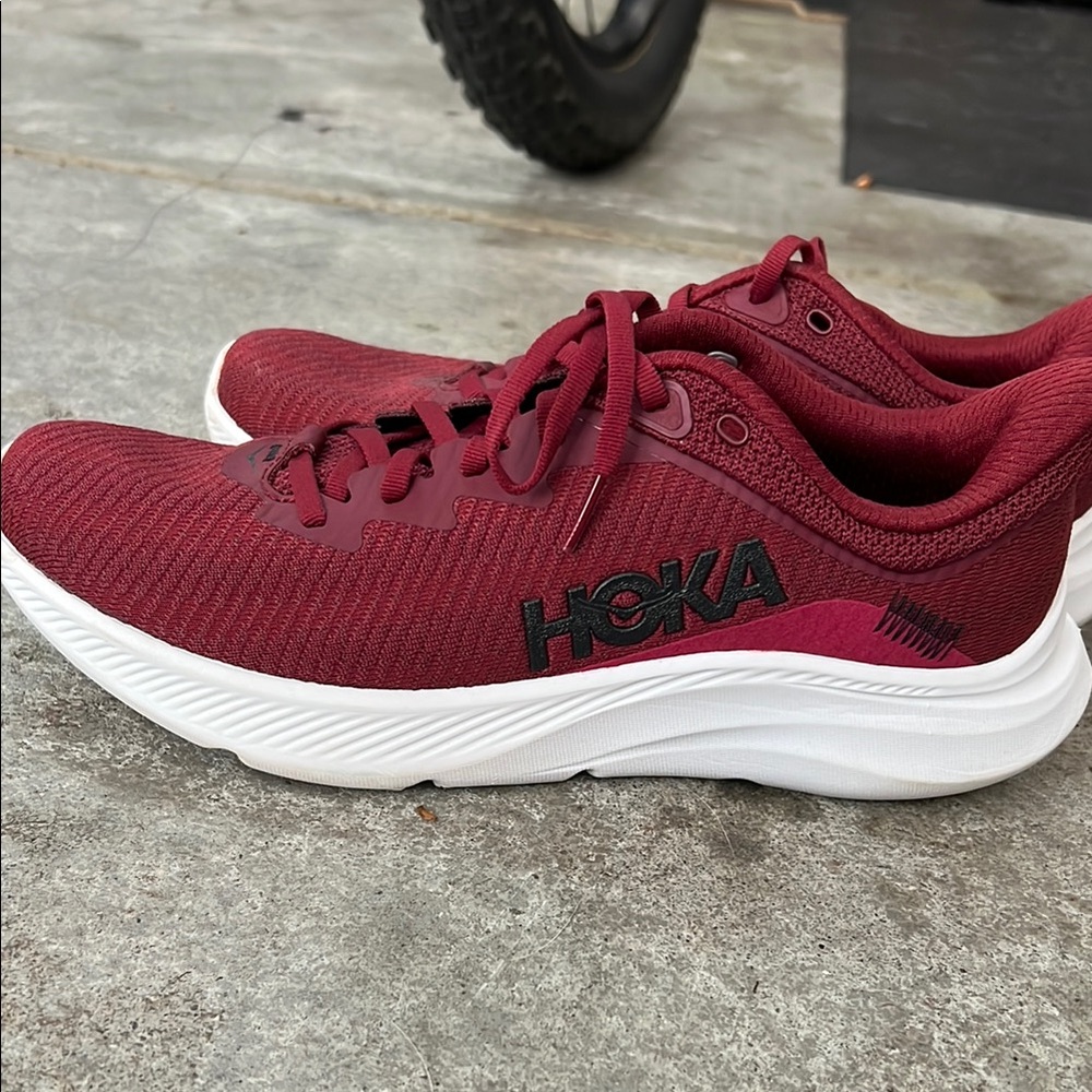 Hoka Red and White Athletic Shoes Comfortable Knit Design - Picture 3 of 3